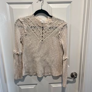 Eyeshadow Ribbed Lace Mock Neck Top Size S